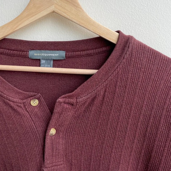 y2k Basic Equipment Brown Ribbed Knit Henley Short-Sleeve | 2X - Picture 5 of 8